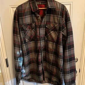 DIXXON "Boneless" Men's Plaid Flannel Shirt - Grey, Black and Red, Large Tall